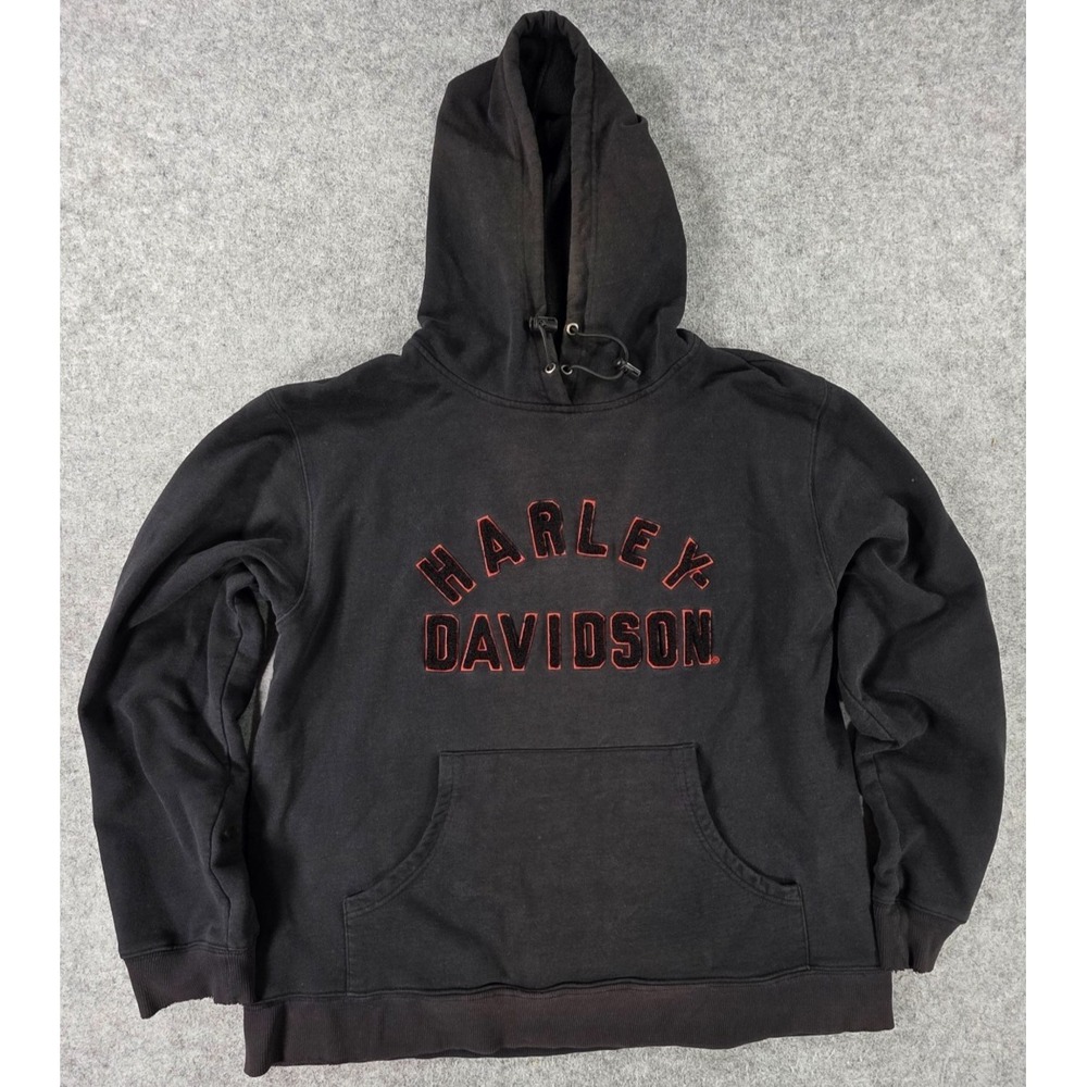 Vintage Harley Davidson Men's L Black Hoodie Pullover Faded Y2K Biker